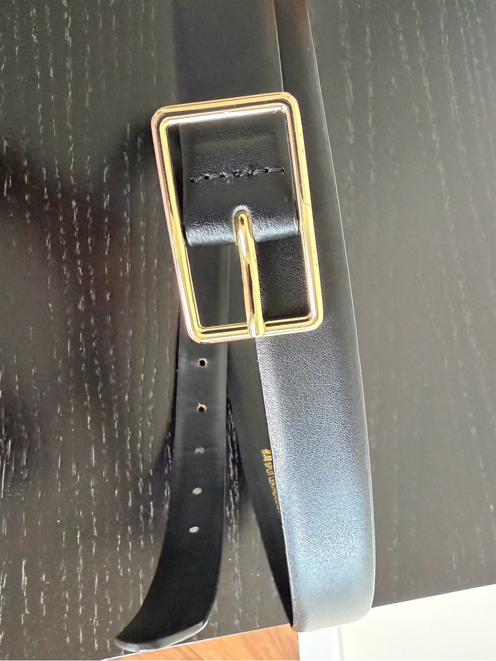 H&M Black Split Leather Belt Gold Rectangle Buckle XXL - Picture 8 of 11